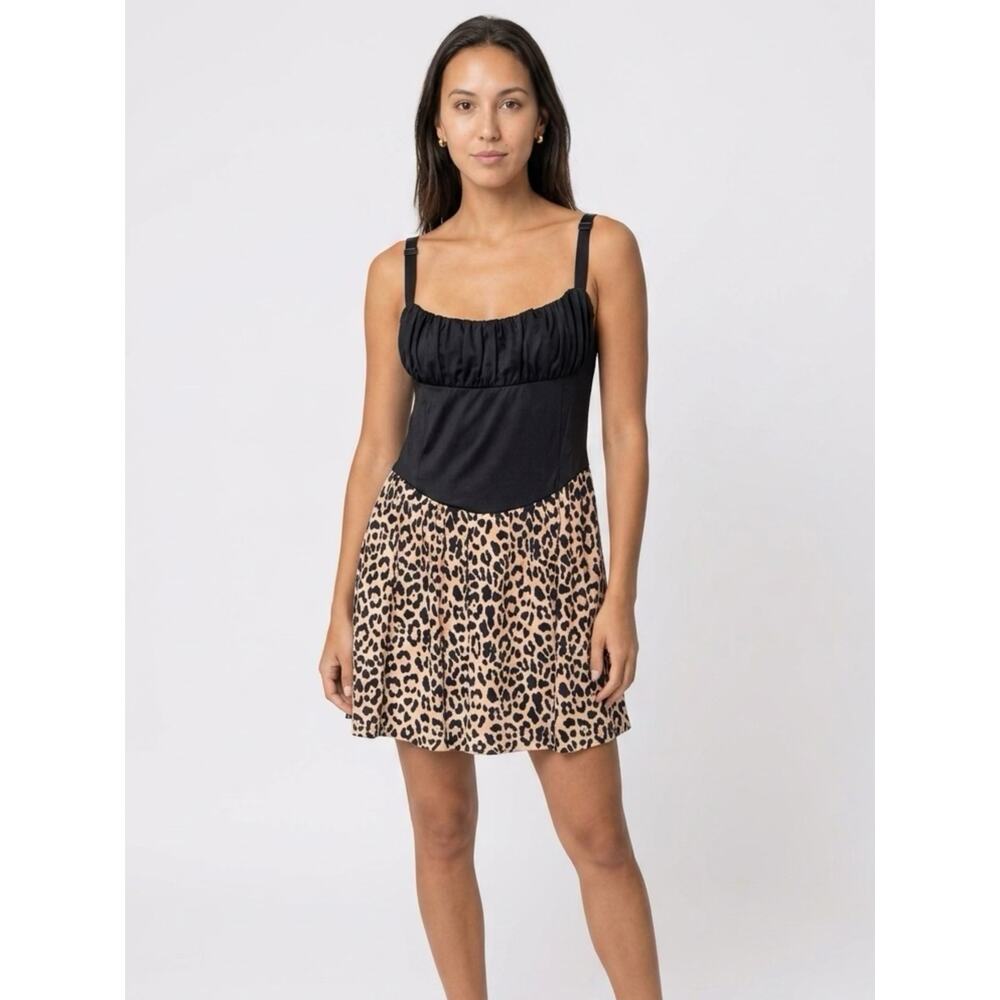 Lusana Jenna Dress Wilder Leopard Mini Dress Smocked Back Medium